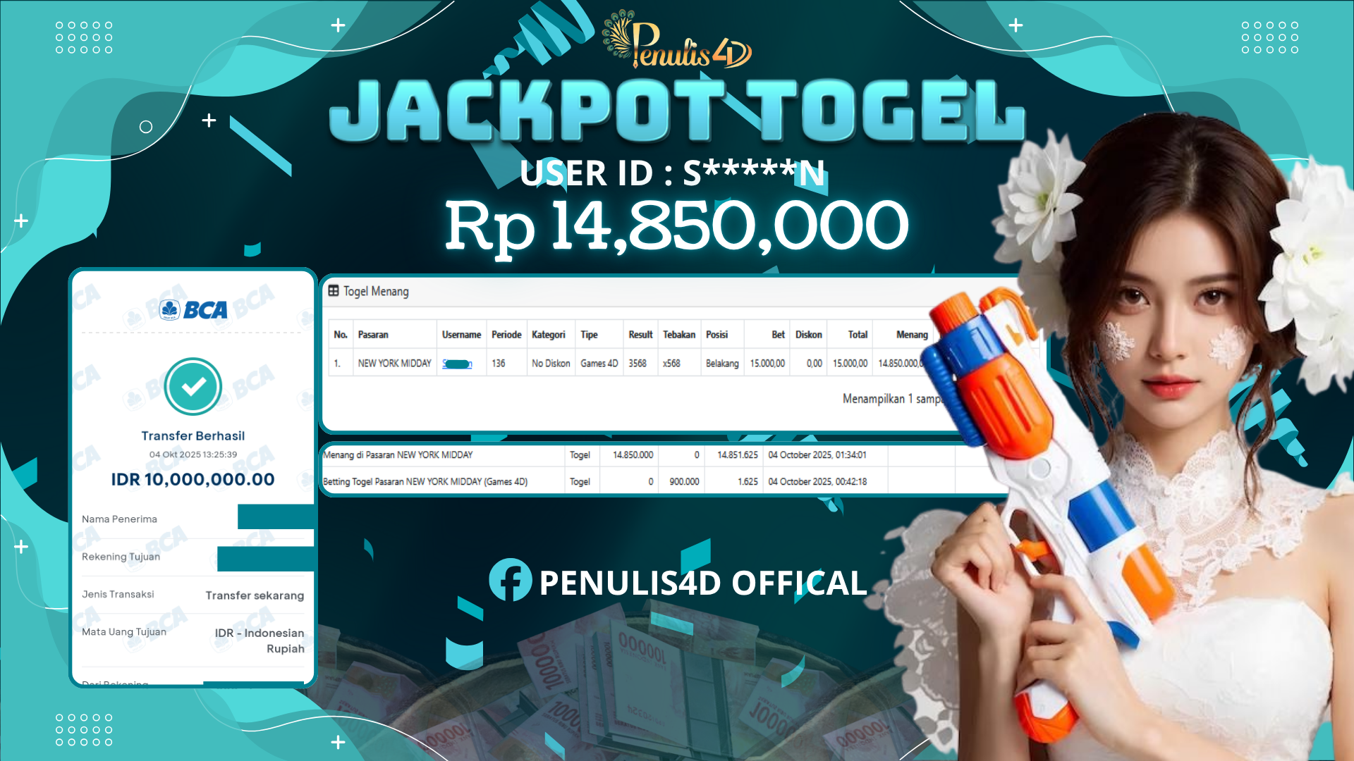 PENULIS4D JACKPOT DI NEWYORK MIDDAY POOLS Rp. 14,850,000 , LUNAS