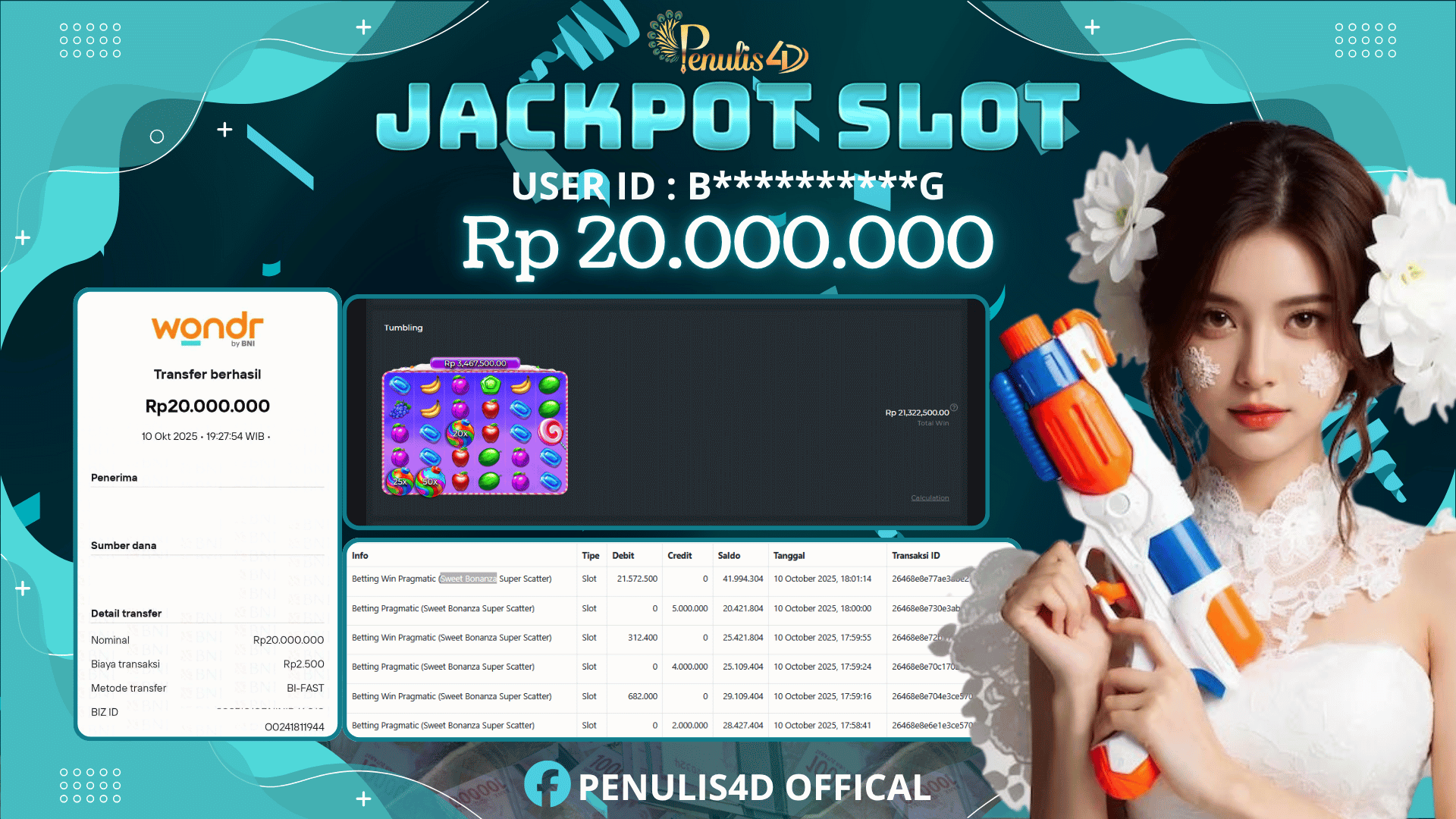 PENULIS4D JACKPOT DI SLOT SWEET BONANZA SUPER SCATER Rp. 20,000,000 , LUNAS