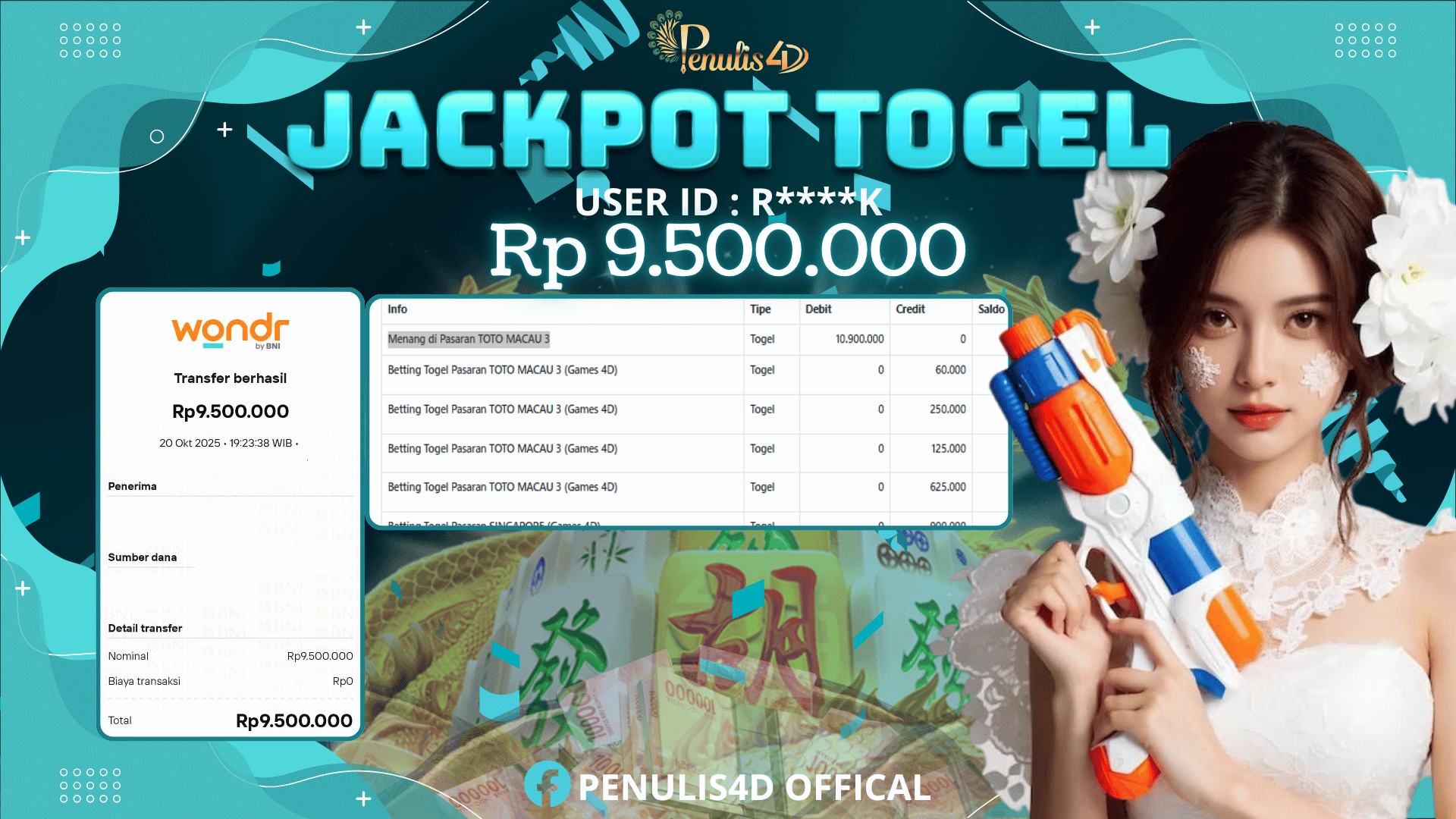 PENULIS4D JACKPOT DI TOGEL TOTOMACAU POOLS Rp. 9,500,000 , LUNAS