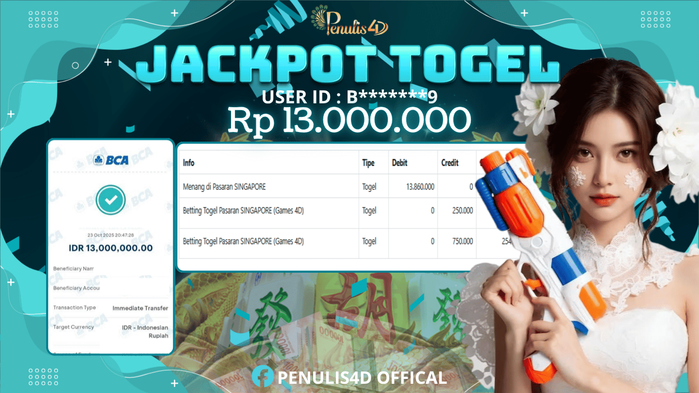 PENULIS4D JACKPOT DI TOGEL SINGAPORE POOLS Rp. 13,000,000 , LUNAS