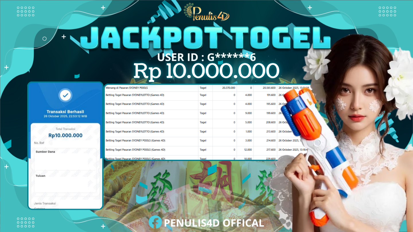 PENULIS4D JACKPOT DI TOGEL SYDNEY POOLS Rp. 10,000,000 , LUNAS